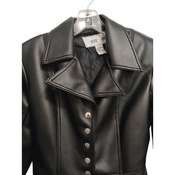 Louise Paris Faux Leather Jacket Sz S Black Mid Snaps Pockets Back Belt Modern - Picture 7 of 14